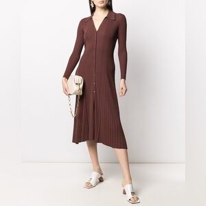 Sandro Melanie Ribbed Knit Button-Front Long Sleeve Midi Dress Size US 8